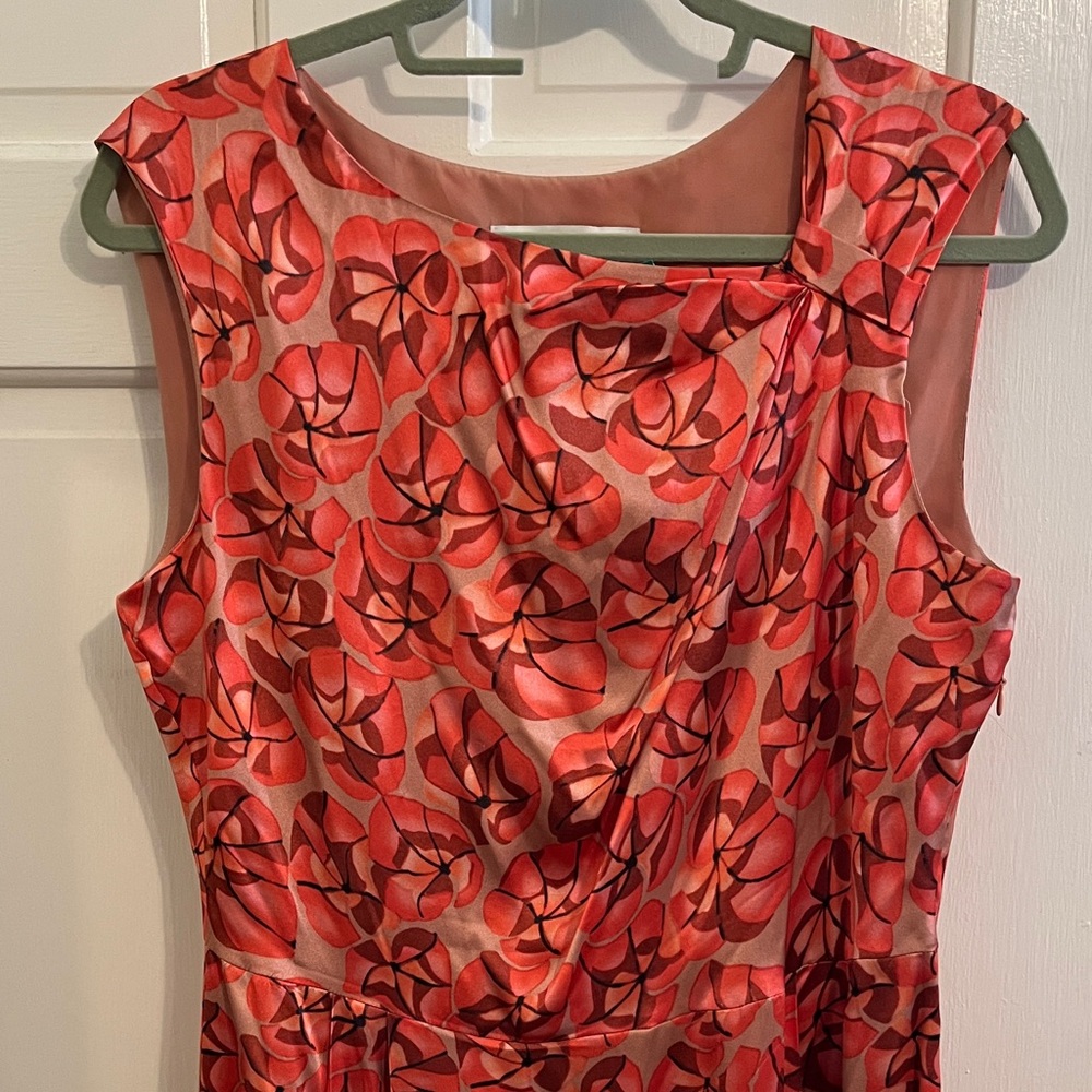 Edina Ronay London Red Orange Brown Silk Floral Print Dress Large Size 10